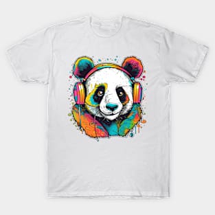 Colorful Fun Panda Bear wearing Headset T-Shirt